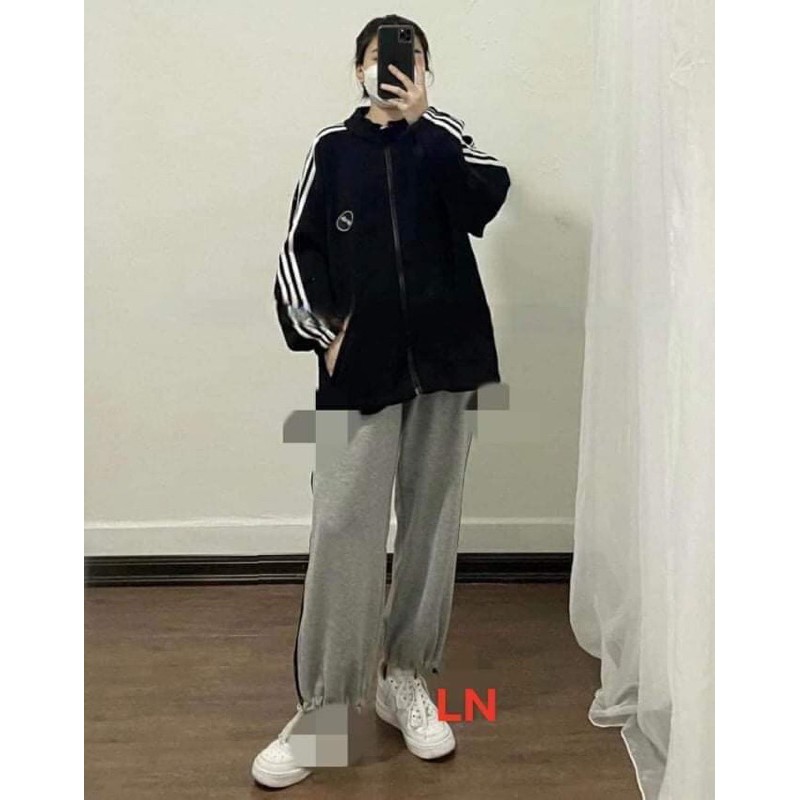 bộ nỉ áo khoác 3 sọc thể thao quần bom xá chun gấu
