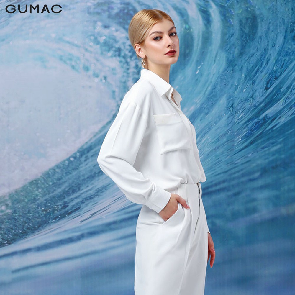 [Mã WABRGU33 giảm 10% tối đa 30k đơn từ 99K] Áo sơ mi nữ GUMAC 2 túi vuông basic, 2 màu đủ size AA12102
