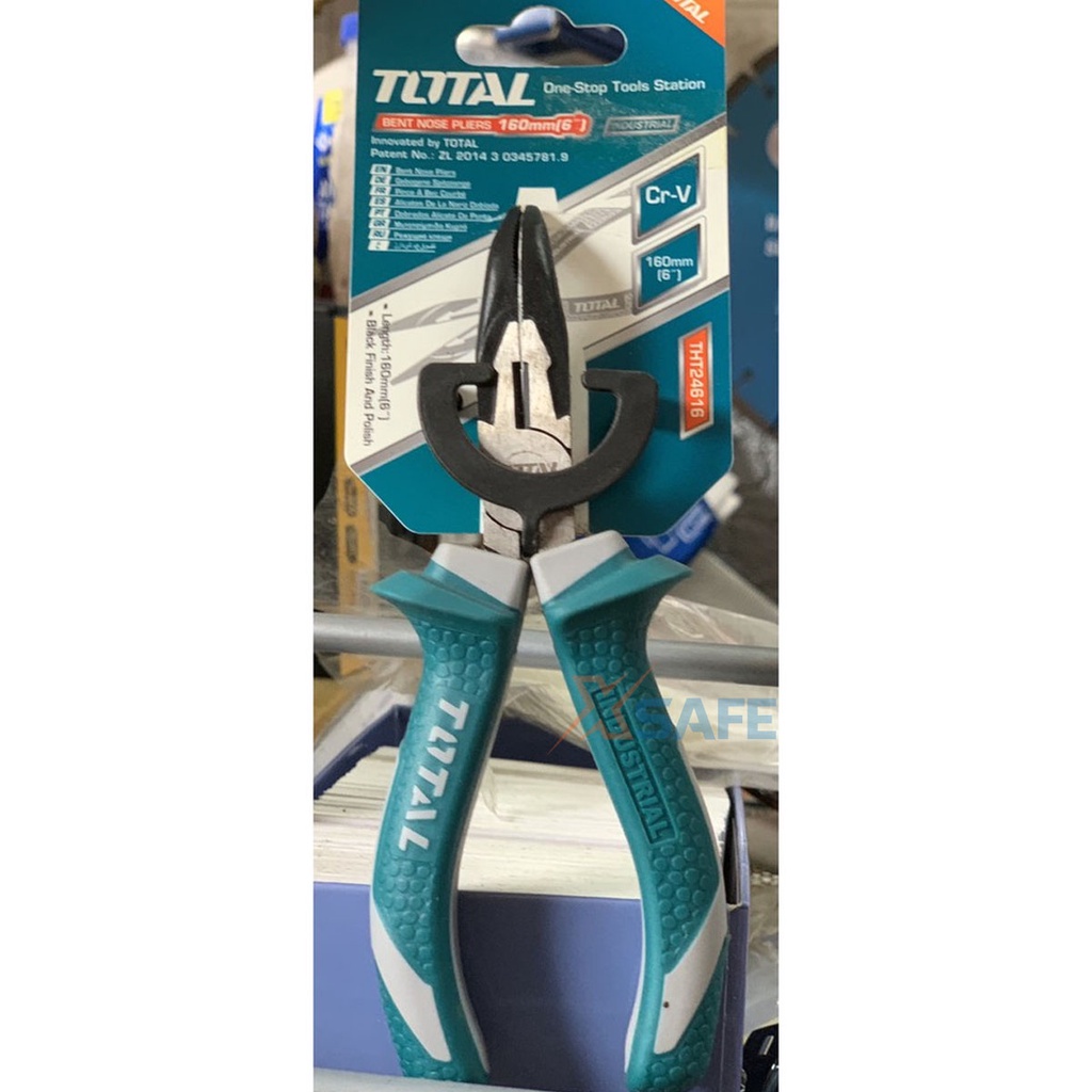 Kìm mũi nhọn mỏ cong TOTAL THT24616 6inch thép Cr-V siêu cứng chống rỉ sét tay cầm cao su chống trơn trượt - chính hãng