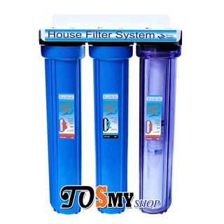 Bộ lọc nước nước cứng (đá vôi) thông dụng 3 cấp lọc 20 inch (trong - xanh)