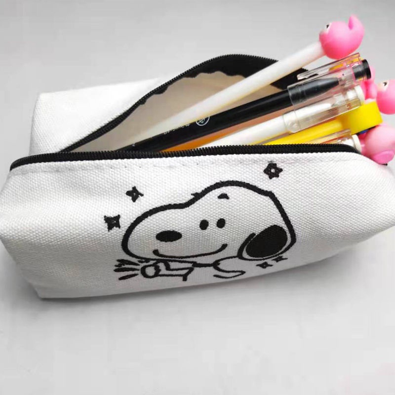 Túi đựng bút canvas cỡ lớn họa tiết snoopy/ chú gấu/ chú cún đáng yêu