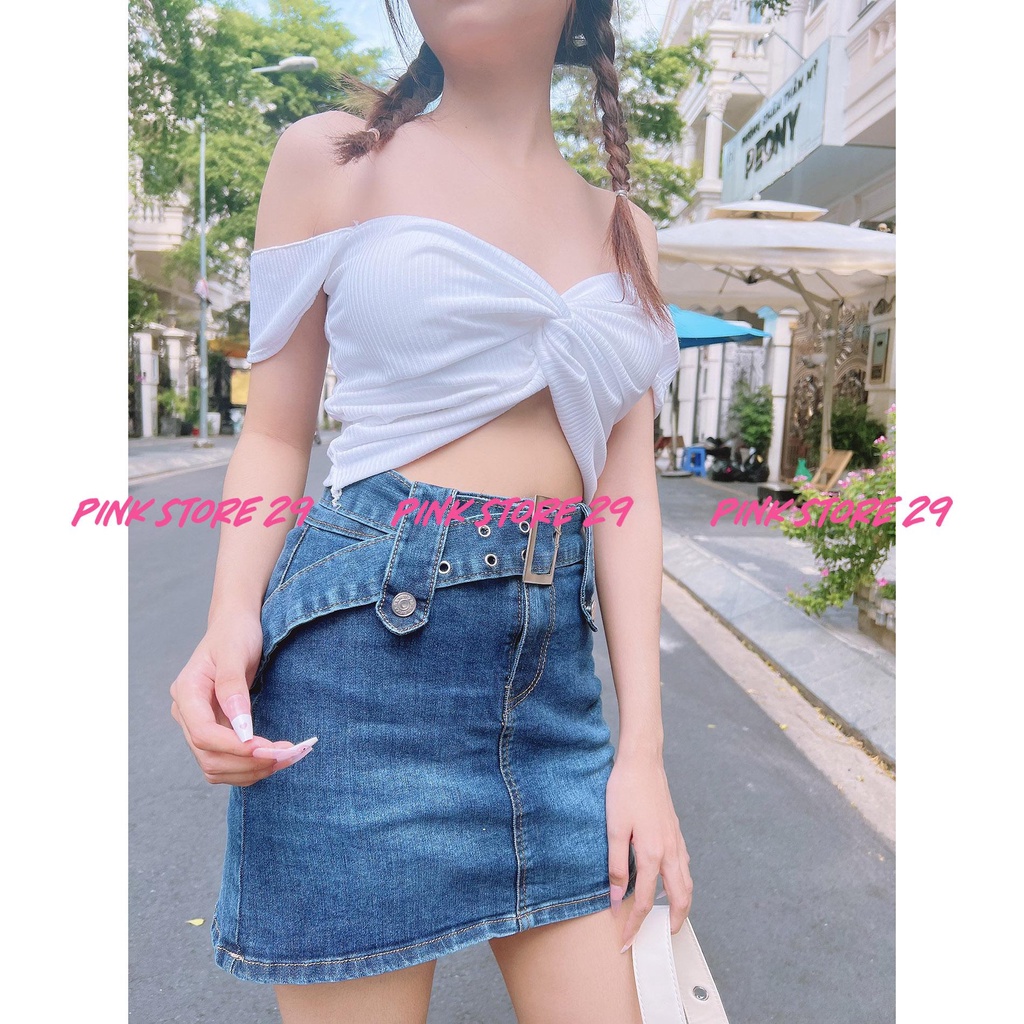 Áo Croptop Tay Ngắn PINKSTORE29 Kiểu Trễ Vai, Dáng Ôm Body Xoắn Ngực A5439