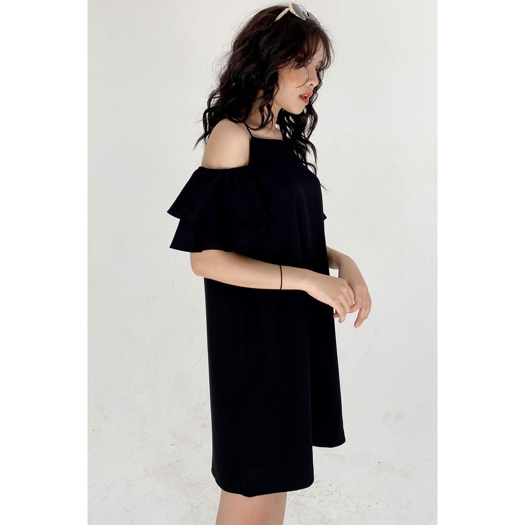 Đầm váy nữ công sở 92WEAR màu vàng, đủ size, 2 dây tay xòe 2 tầng DXW0313 | BigBuy360 - bigbuy360.vn