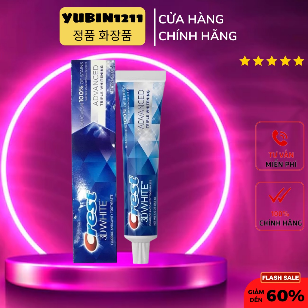 {MẪU MỚI} KEM ĐÁNH RĂNG CREST 3D WHITE ADVANCED TRIPLE WHITENING MỸ 158G , USA
