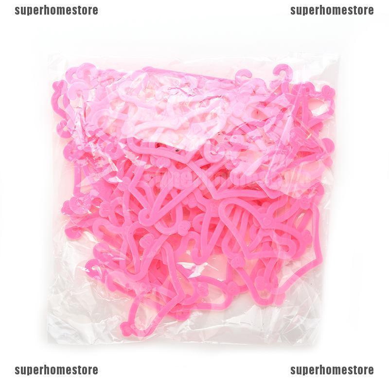 Set 100 Móc Treo Quần Áo Màu Hồng Cho Búp Bê Barbie