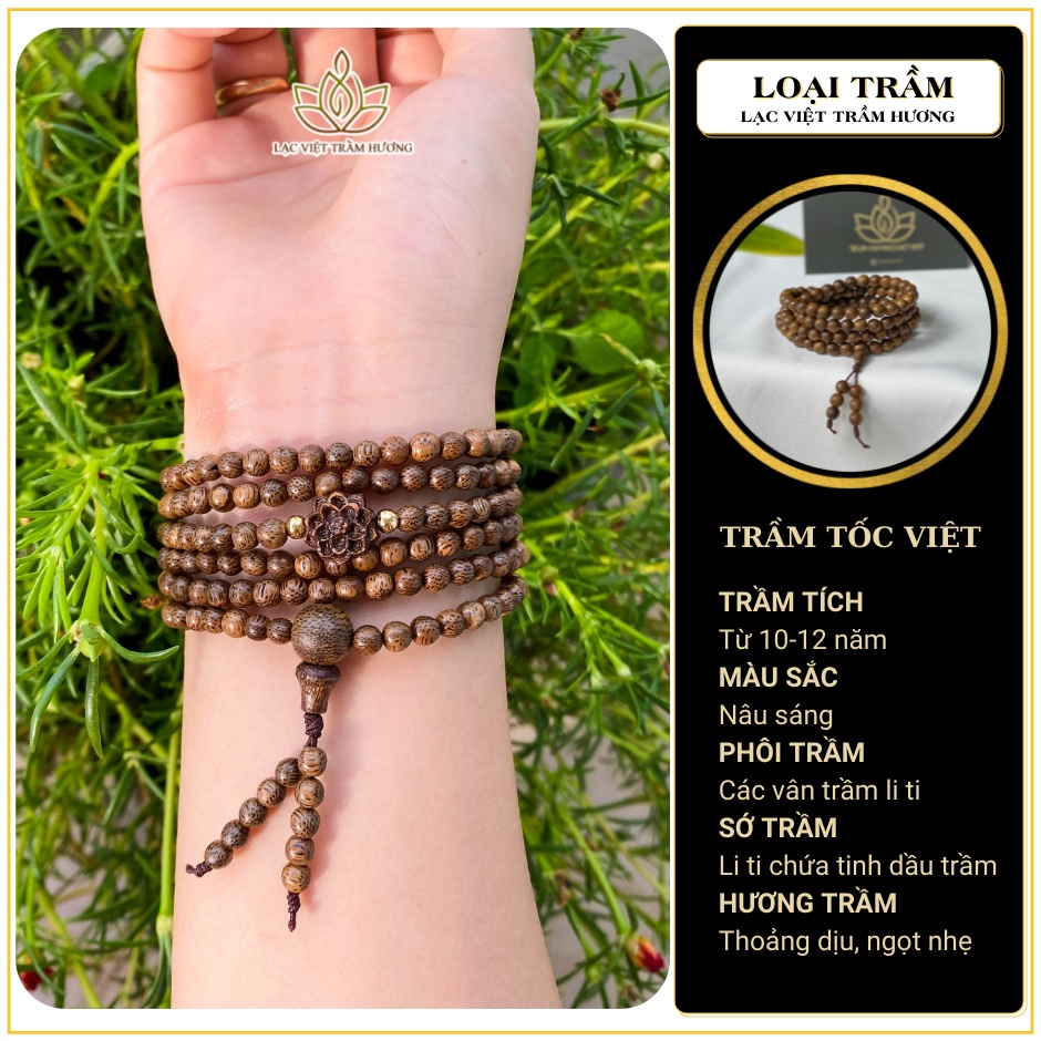 Vòng Tay Trầm Hương Hoa Sen Trầm Phú Quý 216 Hạt 4mm Phong Thủy May Mắn Tài Lộc Hanh Thông - Trầm Tốc Tự Nhiên Lạc Việt