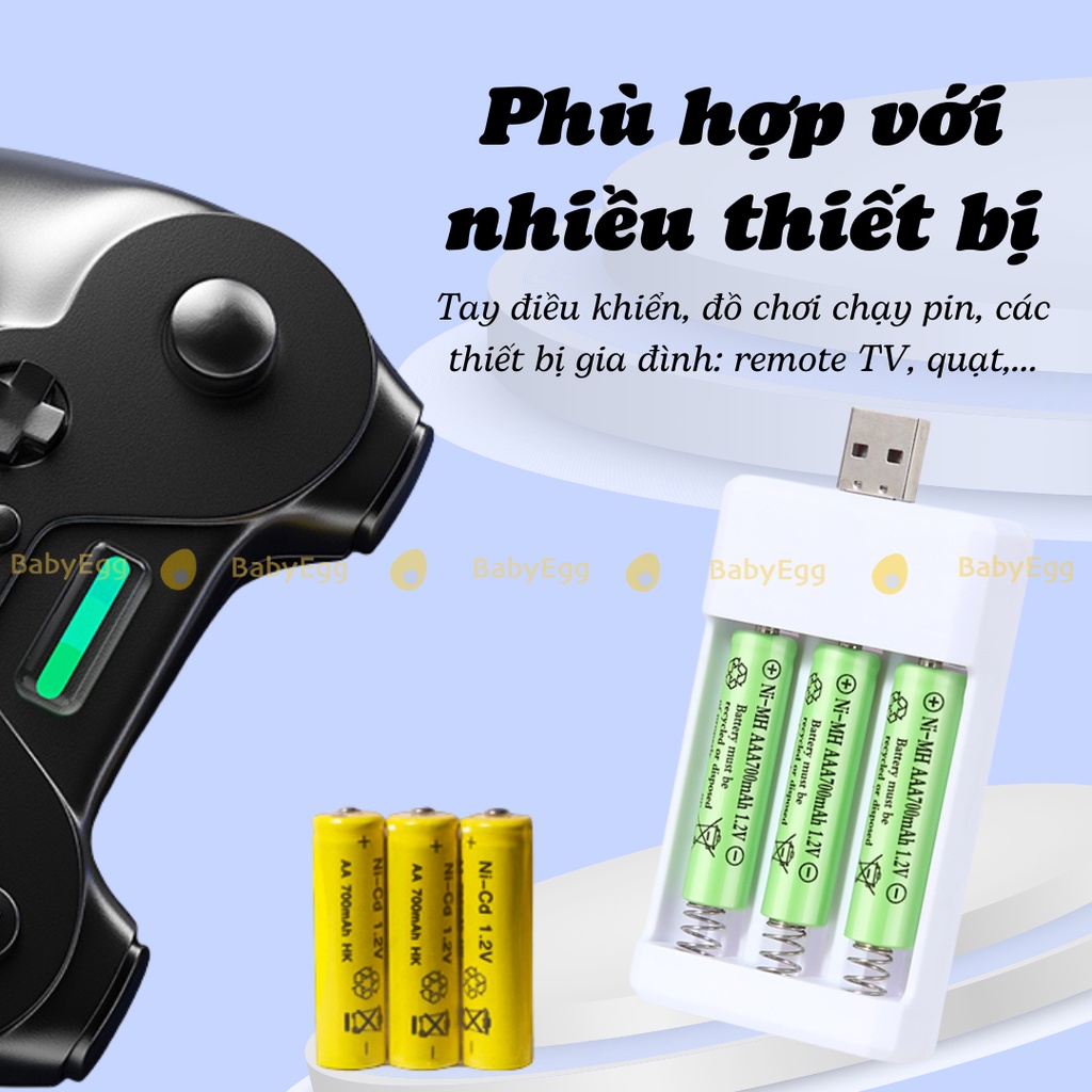 Pin sạc dùng lại nhiều lần kích thước pin tiểu AA pin nhỏ AAA pin tự sạc đầy, bộ sạc pin USB