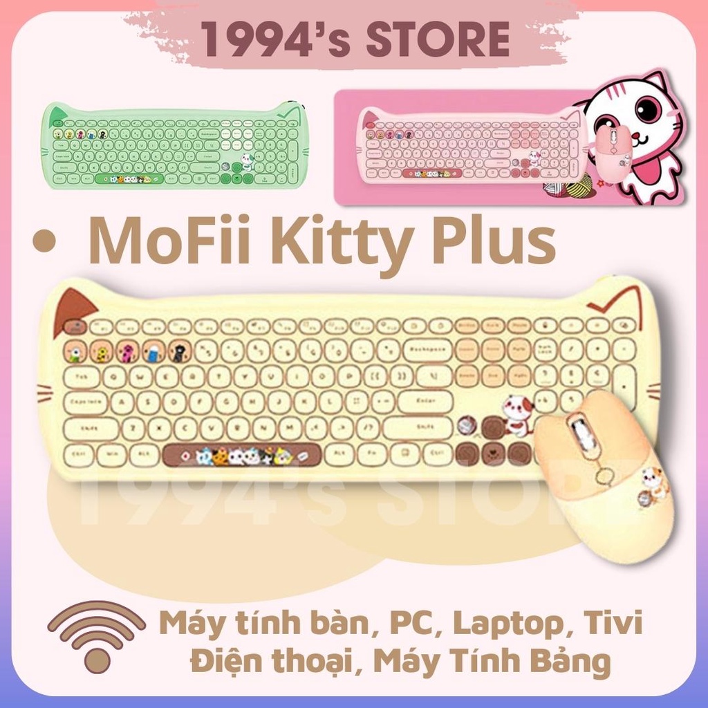 Combo bàn phím giả cơ và chuột không dây MOFII Geezer KITTY CAT PLUS - MoFii Tai Mèo cho PC, Laptop, Tivi, Điện thoại