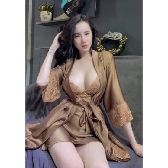Đồ Ngủ Đầm Gợi Cảm Có Mút Ngực Kèm Áo Choàng Sexy