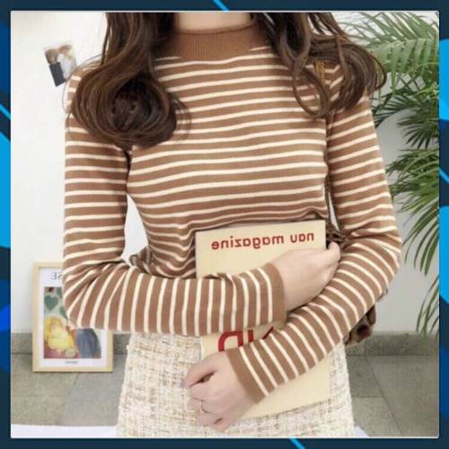 Áo len dệt kim tay dài cổ 3 phân kẻ ngang ulzzang kiểu Hàn Quốc | BigBuy360 - bigbuy360.vn