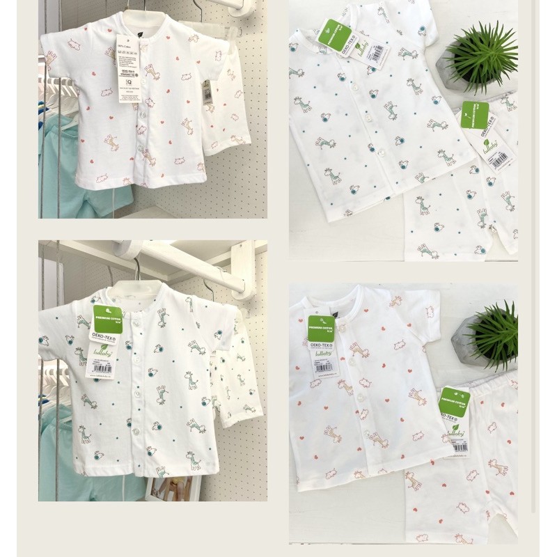 Bộ Lullaby cộc tay cotton cài thẳng sơ sinh size 1-3m/3-6m