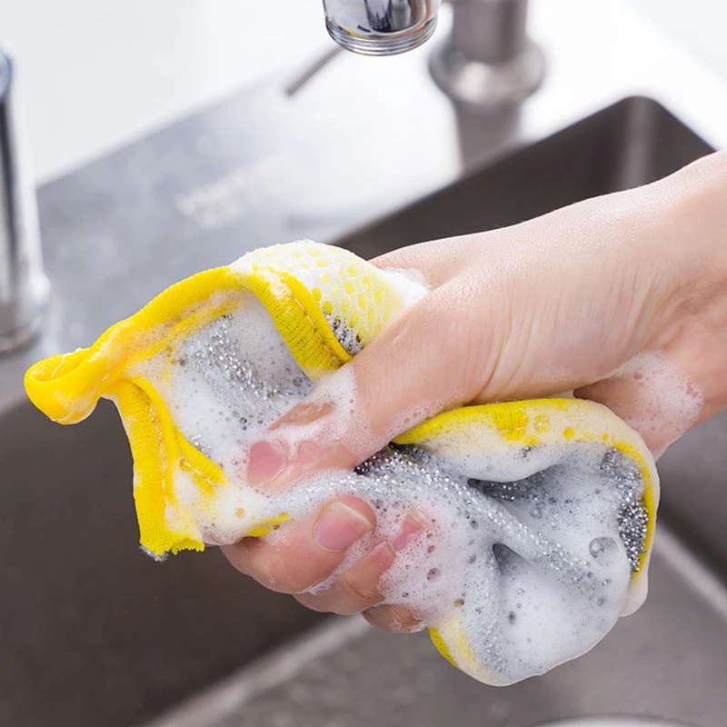 1 Miếng Bọt Biển Rửa Chén Hình Tròn Hai Mặt Đa Năng Không Dính Dầu Màu Sắc Ngẫu Nhiên