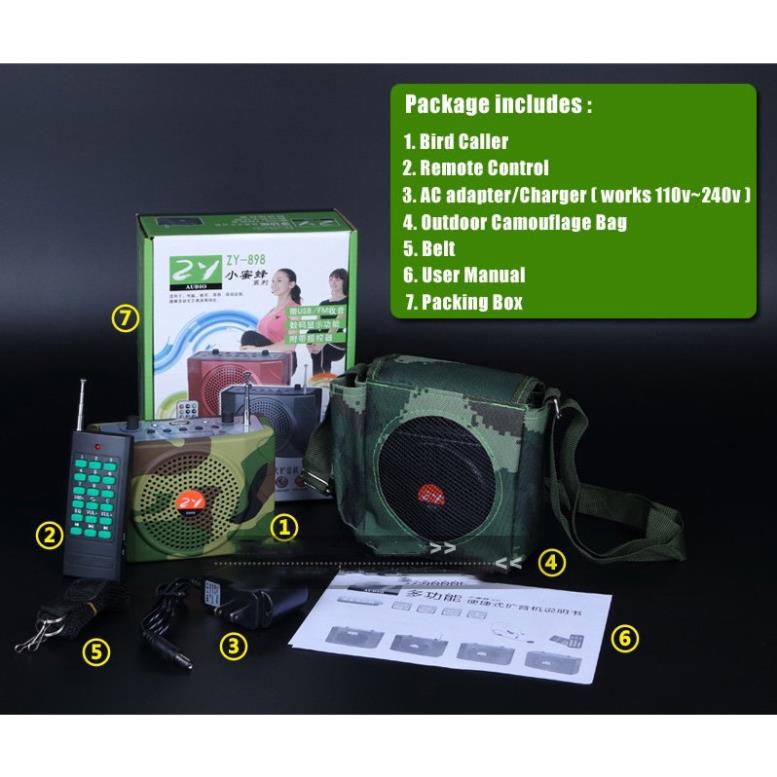 0357628205 Máy trợ giảng kèm loa bẫy chim E898, có micro,có bluetooth, có remote 0357628205