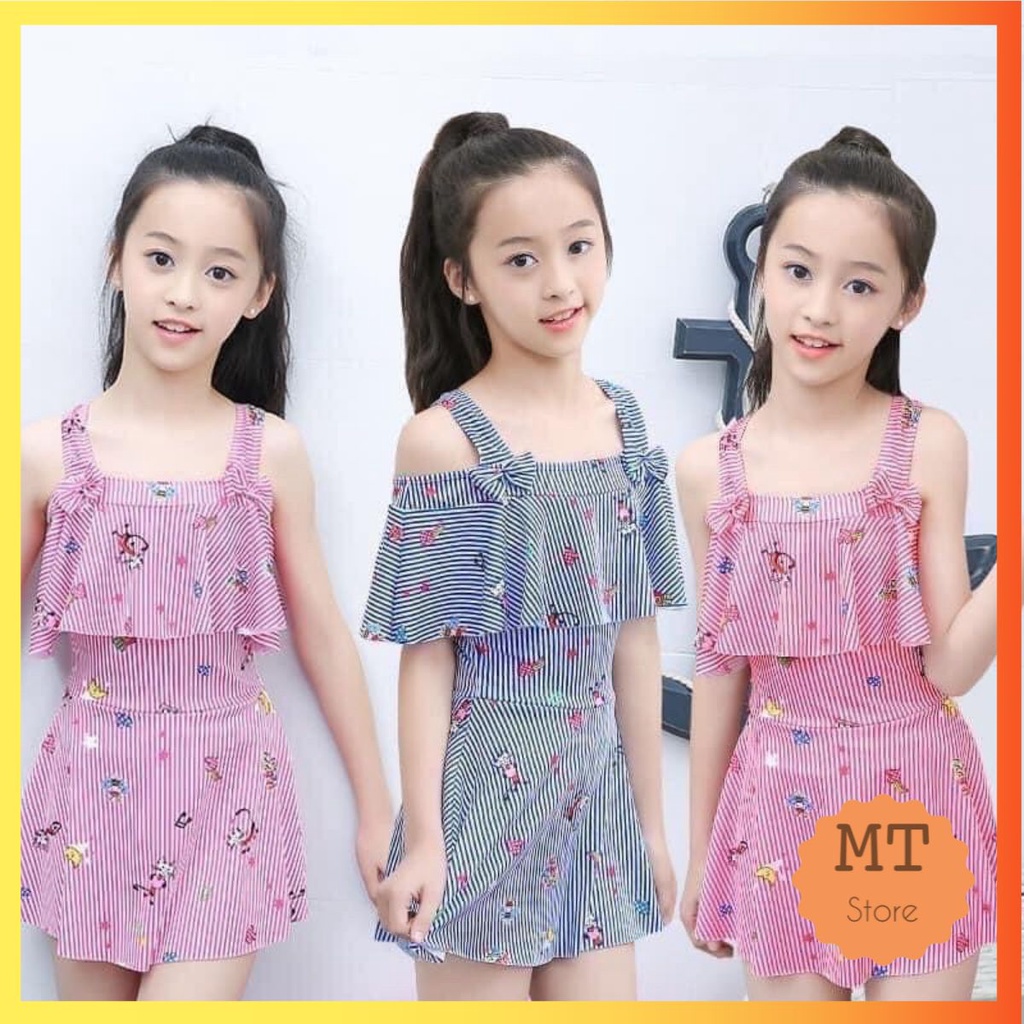 Bộ đồ bơi áo tắm bikini đi biển cho bé 4 5 6 7 8 tuổi hoạ tiết kẻ xinh xắn
