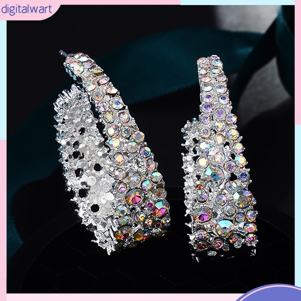 Bông Tai Hình Chữ C Đính Đá Nhiều Màu Sắc Thời Trang Cho Nữ