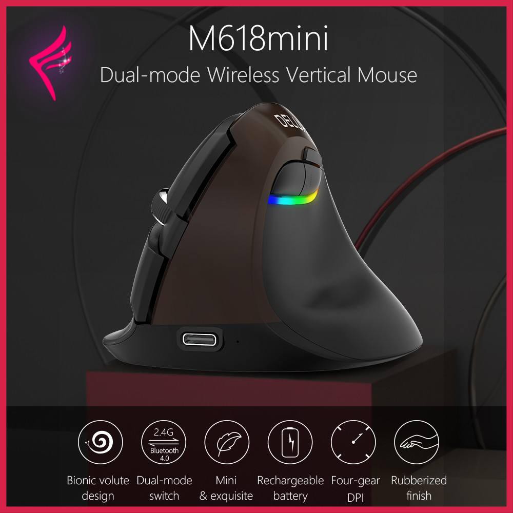 Delux M618 Mini có thể sạc lại Bluetooth 4.0 2.4 GHz Chế độ kép Chuột không dây Công thái học Im lặng Nh