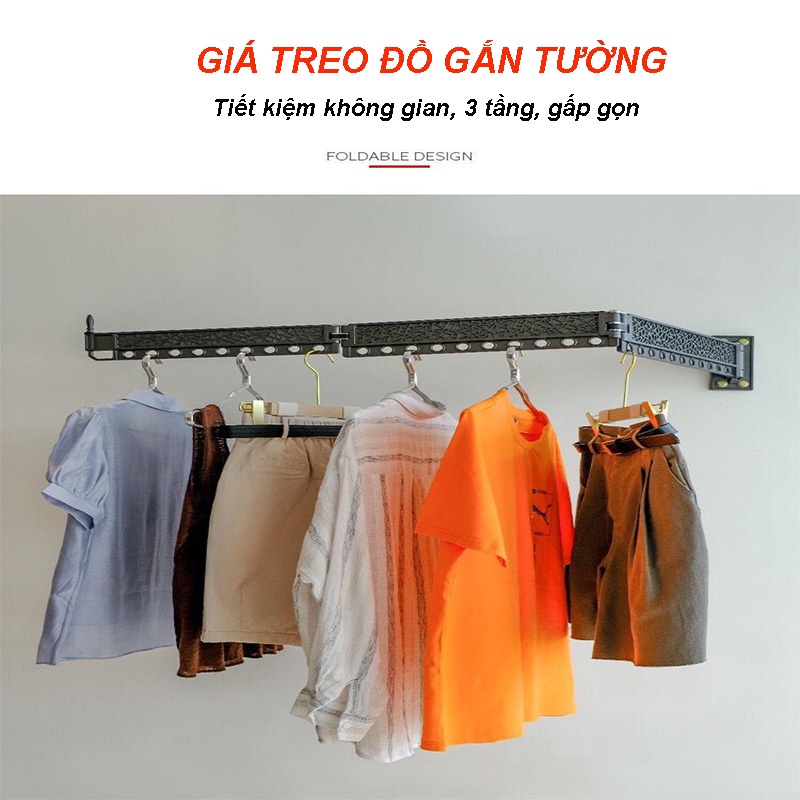 GIÁ TREO QUẦN ÁO GẤP GỌN, giá treo đồ gắn tường xoay 360 độ thông minh chịu lực - LB36214