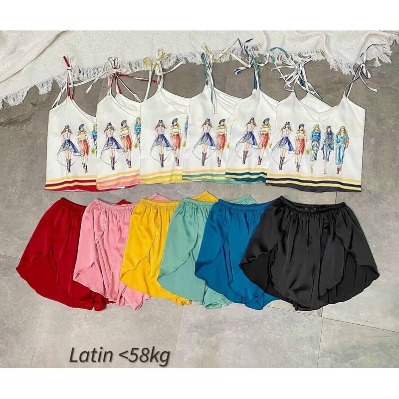 Đồ Bộ Satin Lụa Áo Dây Quần Đùi