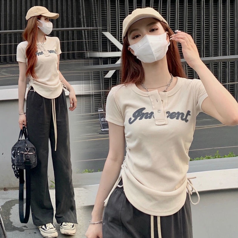 Hàng Mới Về Mới Set Áo Thun Ngắn Tay + Quần Dài Ống Rộng Thời Trang Hàn Quốc Cho Nữ