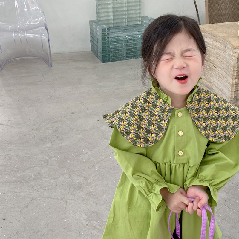 Đầm Cổ Búp Bê In Họa Tiết Hoa Thời Trang Xuân Thu Xinh Xắn Cho Bé Gái