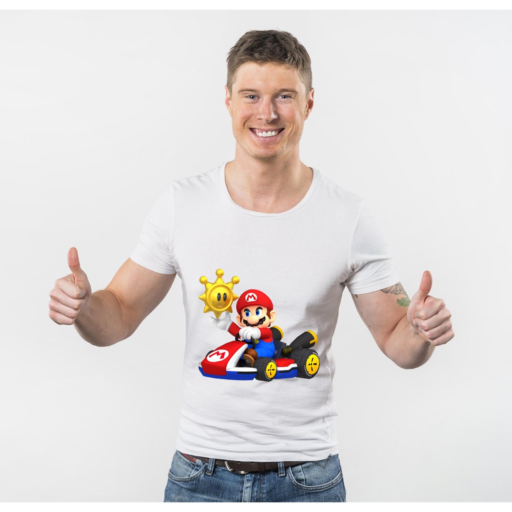 Áo thun in hình Super Mario lái xe đua