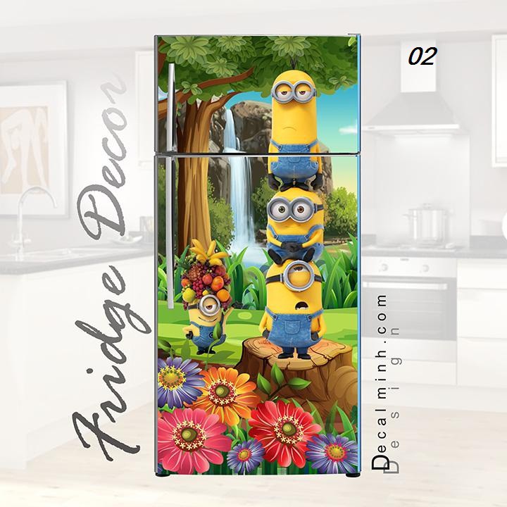 Decal 3D dán cửa tủ lạnh chống thấm chủ đề Minions sinh động (60x130cm/150cm/180cm)