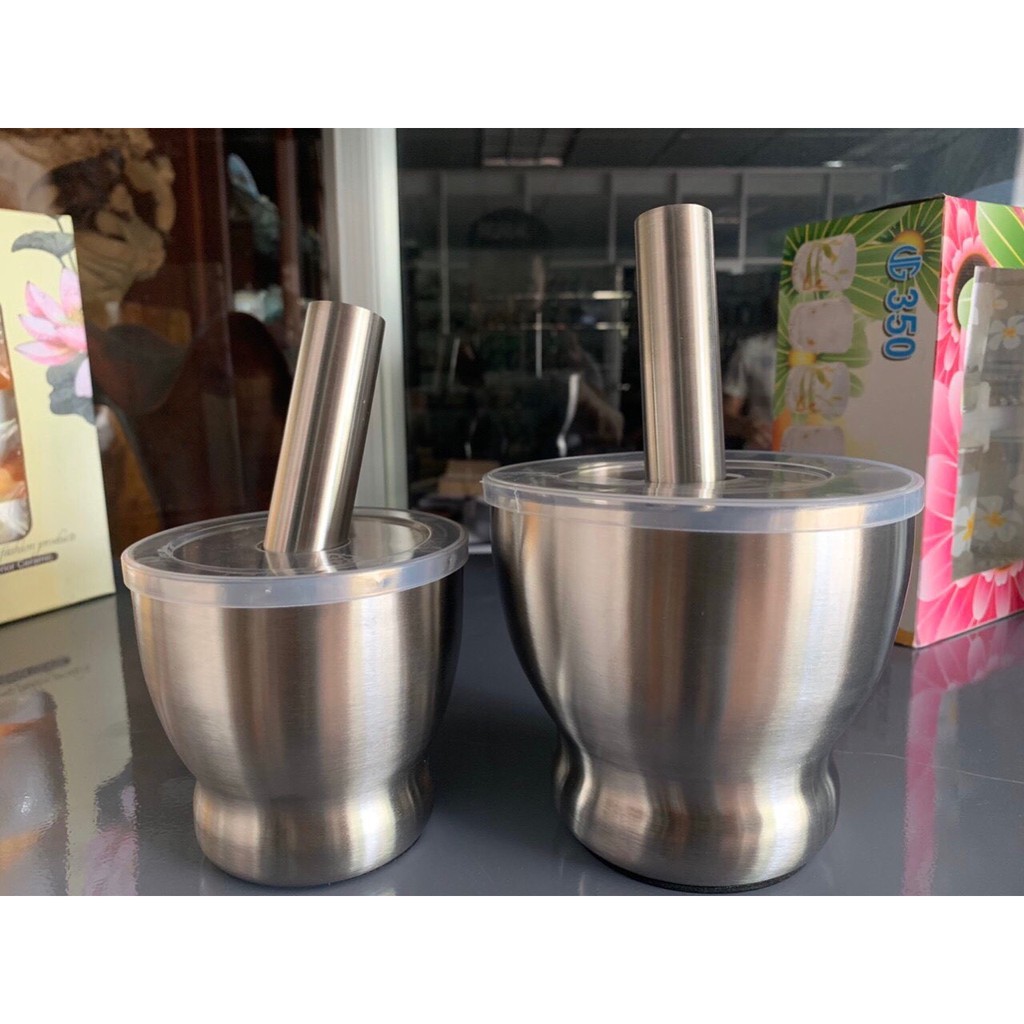 bộ chày cối 2 lớp inox 304 có nắp đậy