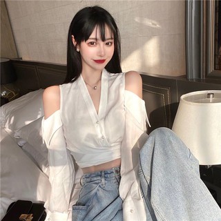 Áo Sơ Mi Khoét Hở Vai Thắt Dây Eo