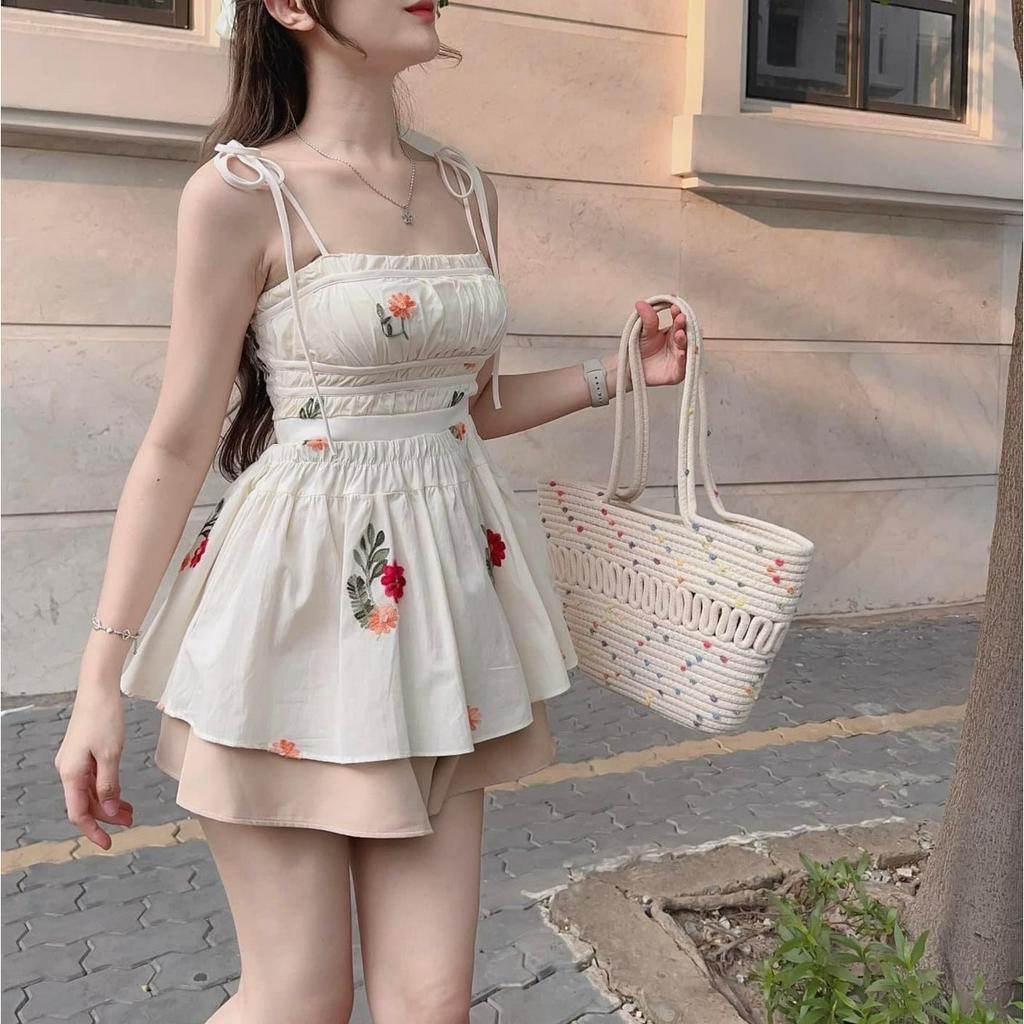 Set đầm hai dây sọc kèm áo khoác croptop , Set Body 2 Món Váy Dài Kèm Áo khoác💕💕💕💕 capnhatxuhuong