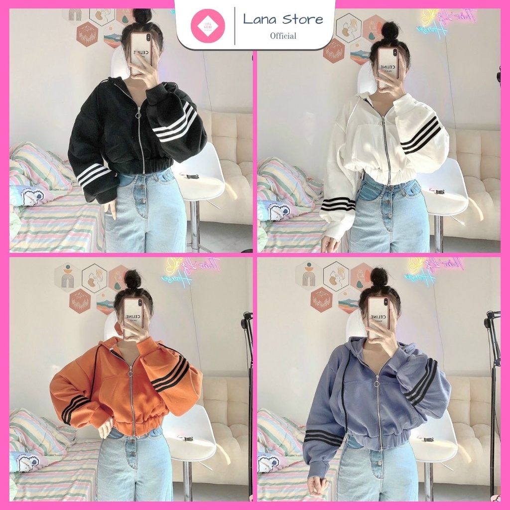 [Ảnh Thật] Áo Khoác Hoodie Zip Form Lững Tay Phồng Phối Sọc Tay