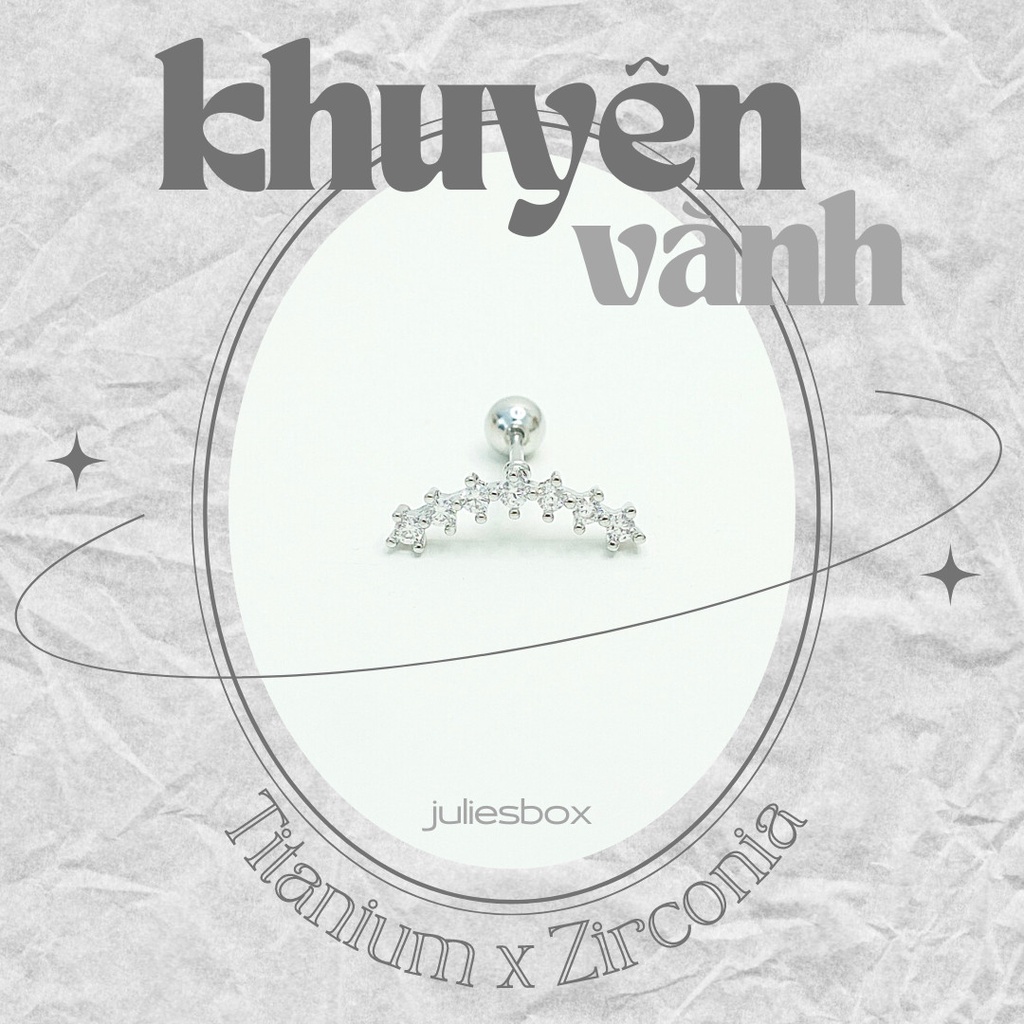 Khuyên Tai Vành 7 Đá Tai Xỏ Nam Nữ Hình Unisex Titanium Không Đen Không Ngứa Không Dị Ứng julies box