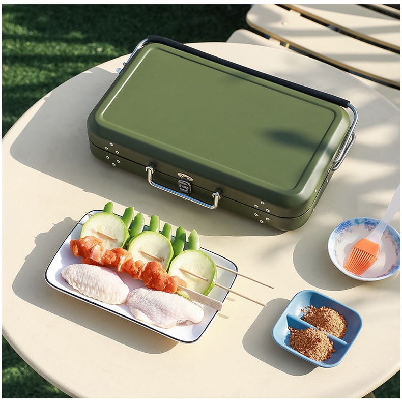 Bộ Bếp Than Và Vỉ Nướng BBQ Ngoài Trời Bằng Thép Không Gỉ Tiện Lợi
