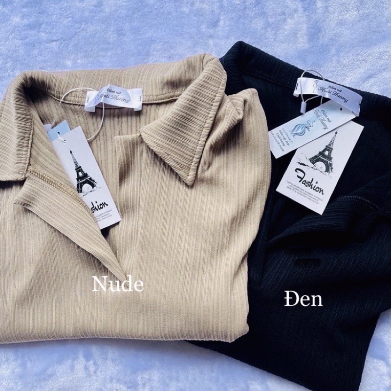 Đầm ôm body xẻ tà cổ sơ mi chất gân mịn, dày dặn tôn dáng