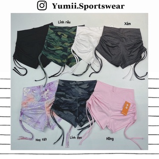 [ Yumii ]Quần Short Thể Thao Tập Gym Yoga Nữ - Quần Đùi Ngắn Thể Thao Rút Dây Cạp Chéo Tôn Dáng, Chất Thun Polly Co Giãn