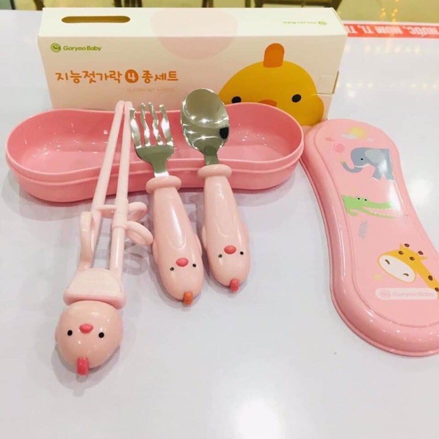 Set 3 món thìa dĩa đũa Goryeo baby dụng cụ tập ăn tập gắp cho bé ăn dặm Hàn Quốc chính hãng 30453