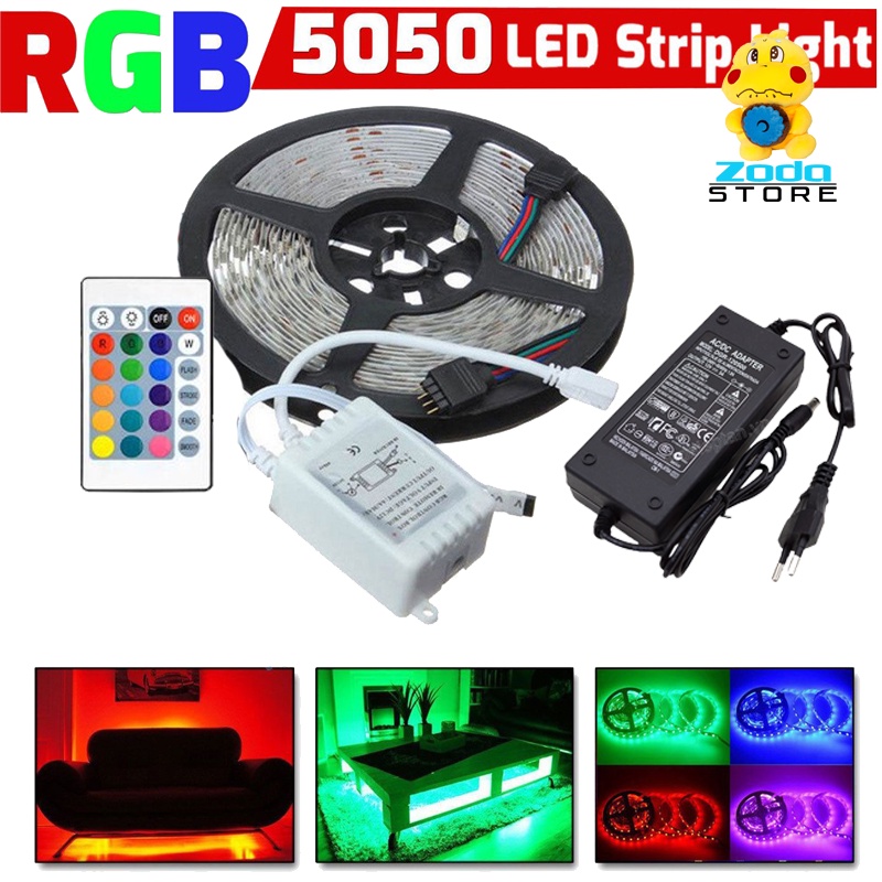 Dây đèn led cuộn 5m dán tường đổi nhiều màu (RGB) có remote điều khiển - Đèn Led Tiktok Trang Trí Phòng Ngủ