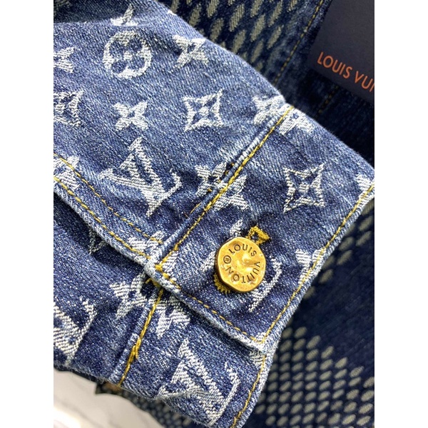Áo khoác jeans nữ hoạ tiết caro to và nhỏ thương hiệu Louis Vuitton LV cao cấp