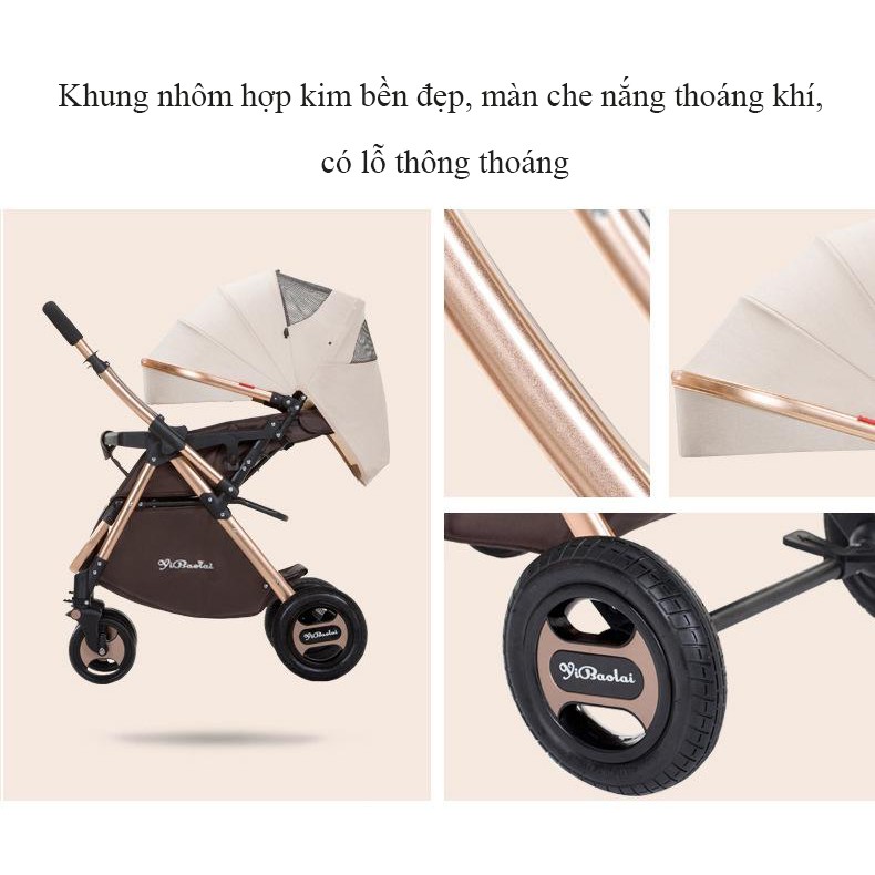 [Trọng tải 70kg] Xe đẩy trẻ em 2 chiều  bánh cao su to, khung sườn khỏe, mẫu 2021 với nhiều quà tặng (đỏ)