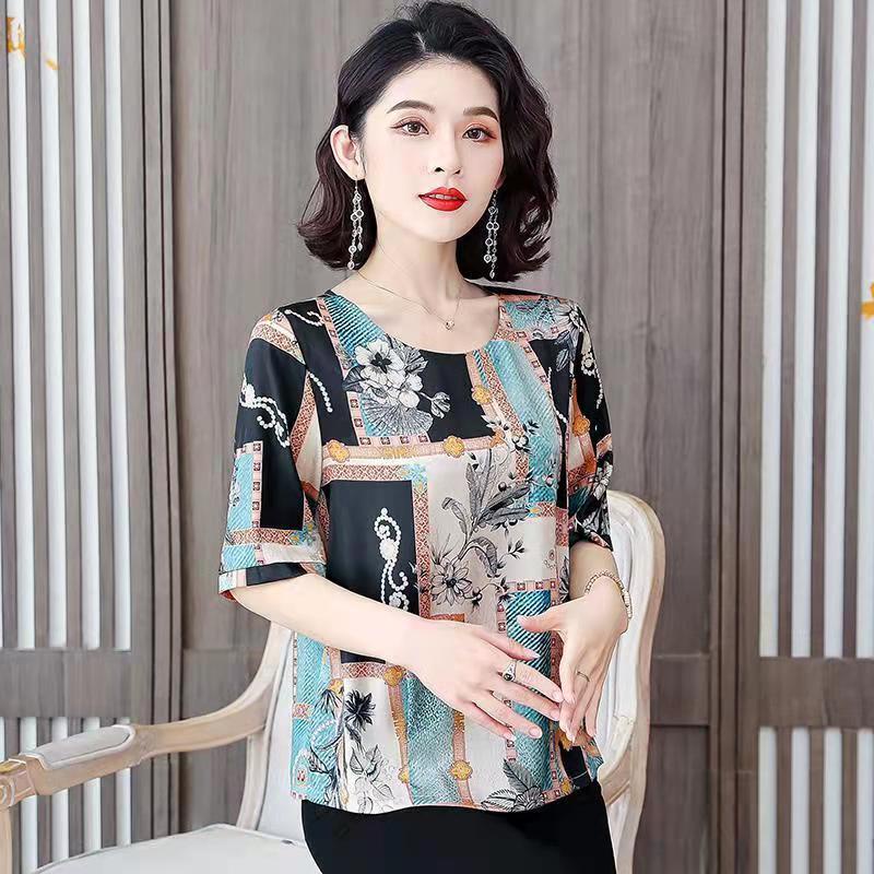 Áo thun ngắn tay cỡ lớn dáng rộng in hình thời trang mùa hè cho phụ nữ/mẹ/ trung niên