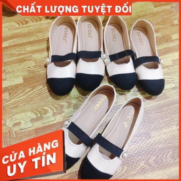 [FreeShip – Thanh lí 1 ngày] Giày Bệt Nữ Vá Mũi Quai Ngang Đính Ngọc Siêu Êm