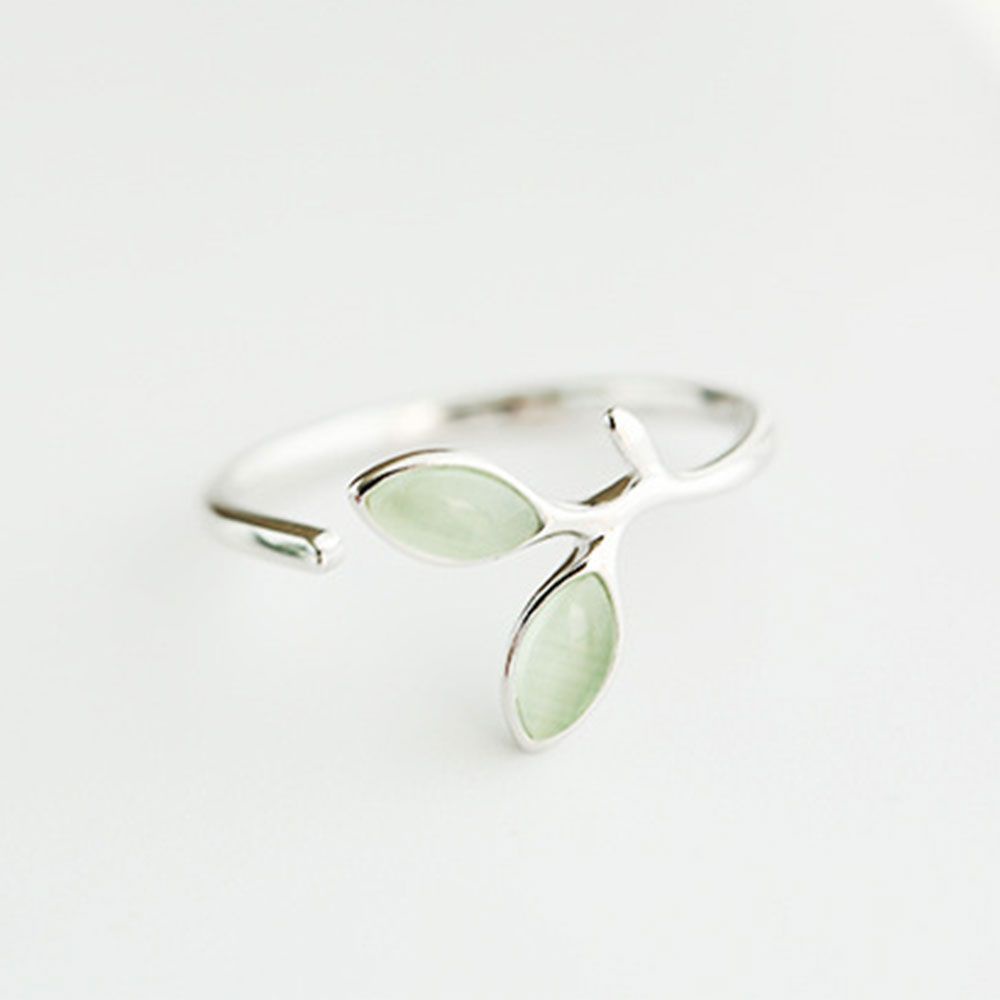 Nhẫn hở hình chiếc lá màu xanh lá sáng tạo có thể điều chỉnh kích cỡ kiểu dáng thời trang cho nữ