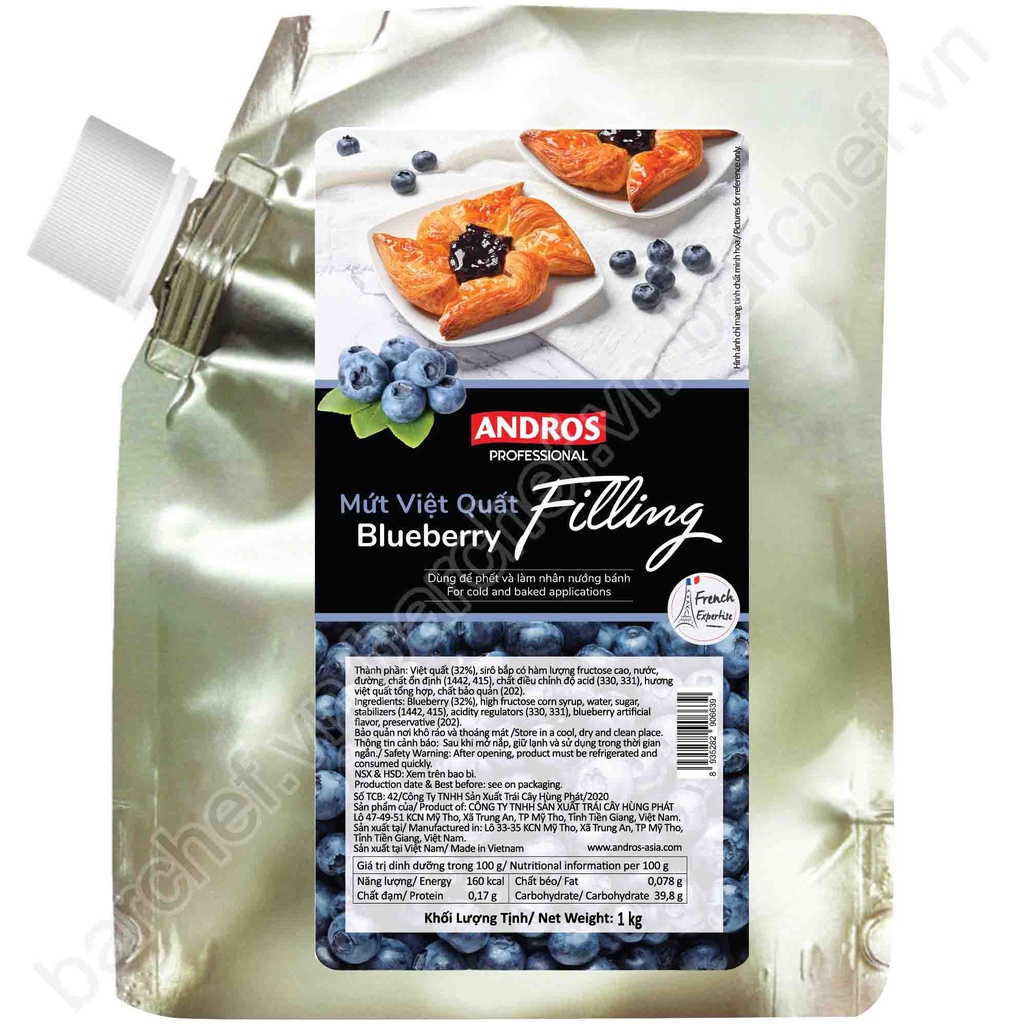 Mứt Filling Việt Quất Andros (Blueberry Filling) - túi 1kg