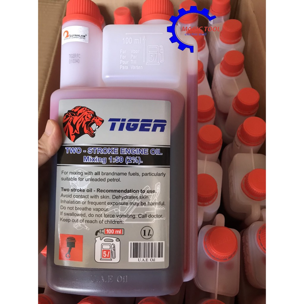 Dầu Nhớt 2 Kỳ Tiger  - Đỏ, Có Bình Đong Phụ - Hàng Chính Hãng