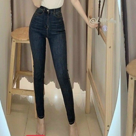 Quần Jean Nữ Lưng Cao Trơn ôm body đẹp vải co dãn cao cấp, Quần dài nữ vải denim -TFashion Shop-qn643