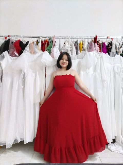 [ HOT] Váy maxi đỏ, vàng nhún ngực, chân viền bèo. Siêu đẹp - kèm 20 hình khách mặc - có video khách feeback - siêu đẹp | BigBuy360 - bigbuy360.vn