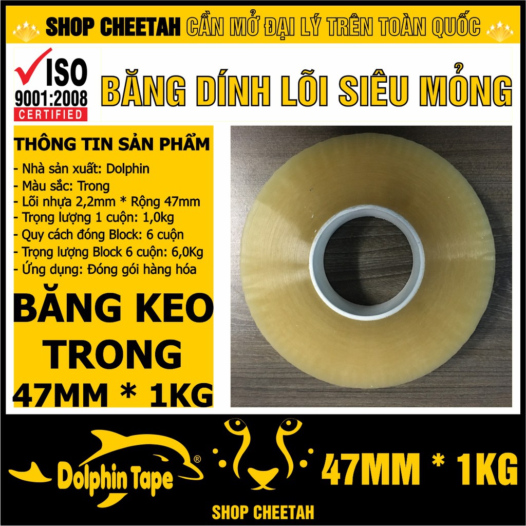 (Lõi giấy 2mm x 1kg) Băng dính trong 1kg/cuộn – Màu trong - Lõi giấy siêu mỏng 2mm – Siêu dai và dính