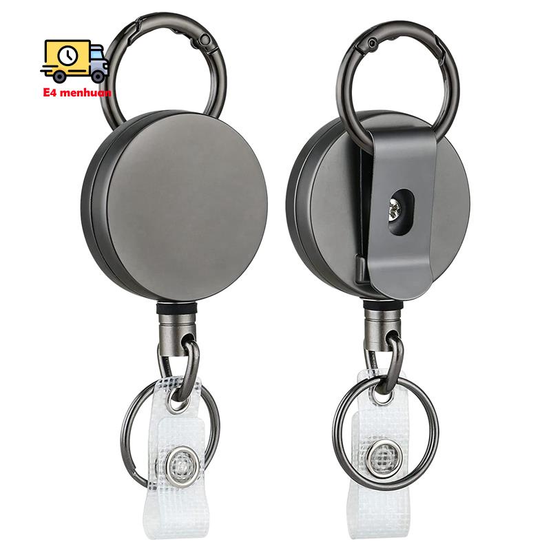 2 Pack Heavy Duty Retractable Badge Holder Reels, Metal ID Badge Holder with Belt Clip Key Ring for Name Card Keychain