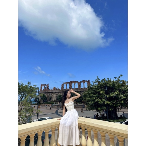 Lucia Set Áo gấm hoa phối Chân váy tơ gân lưng thun