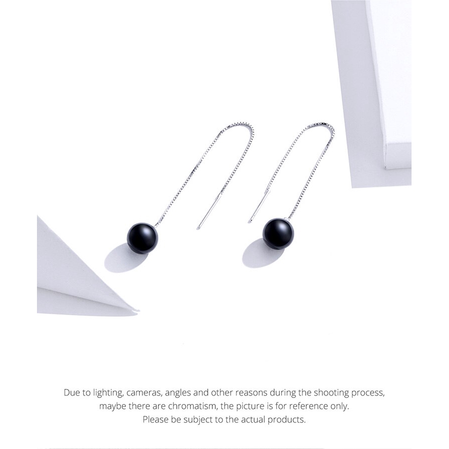 Khuyên tai Bamoer SCE878 dáng dài gắn đá mã não màu đen thời trang cá tính cho nữ