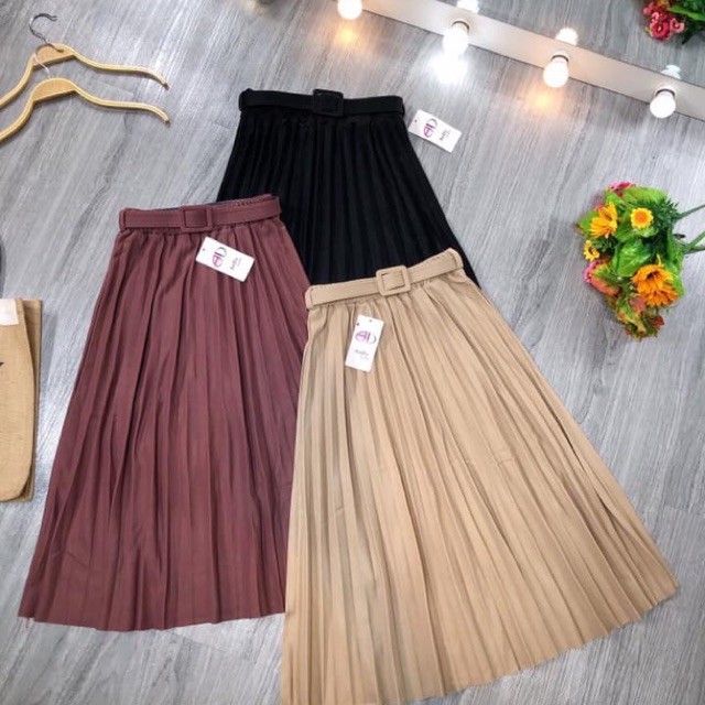 HOT TREND Chân Váy Dáng Dài Xếp Ly Có Đai Phong Cách Thanh Lịch Dành Cho Nữ